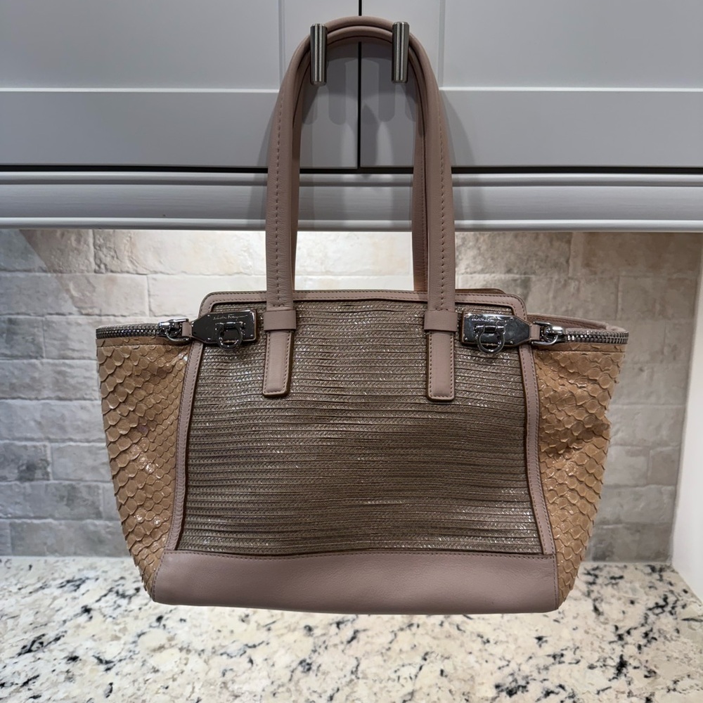 Salvatore Ferragamo EUC Python & Leather Pink & T… - image 1